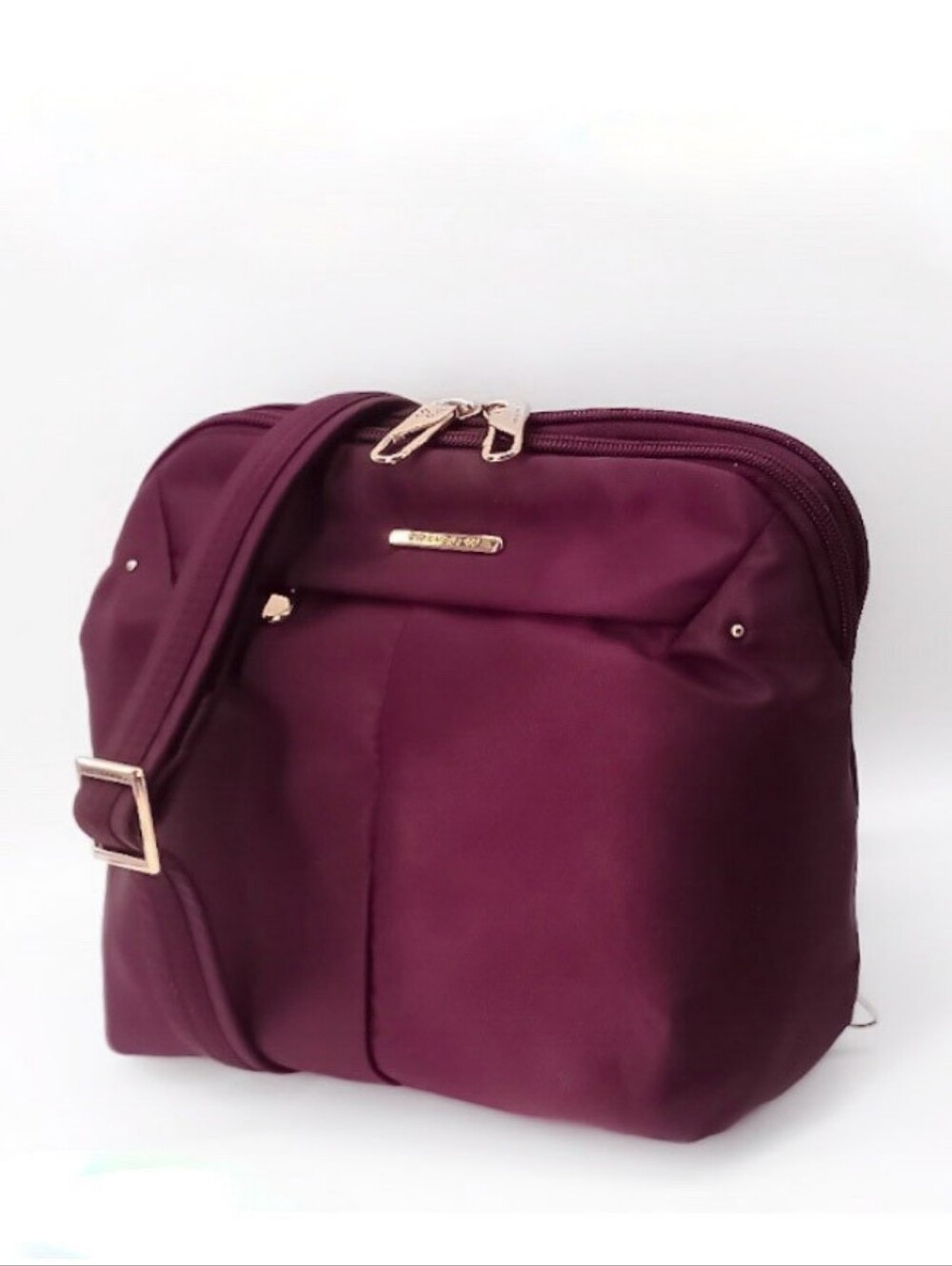 New RFID Travelon Anti-Theft Triple Compartment  Ballistic Nylon Plum Crossbody